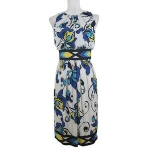 MAGGY LONDON ~Woman Size 4~Blue Multicolor Sleeveless Dress Empire Waist NWT$130